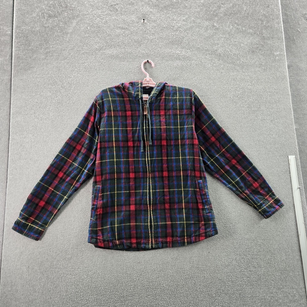 L.l.bean Women Hoodie L REG Green Scotch Plaid Fleece Zipper Relaxed